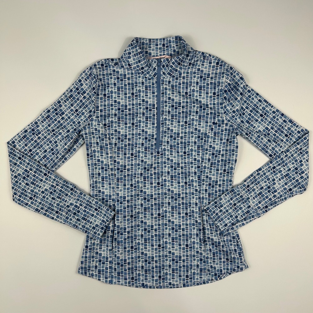 Tommy Bahama Everyday Active Blue White Geometric Tile Quarter Zip Pullover S